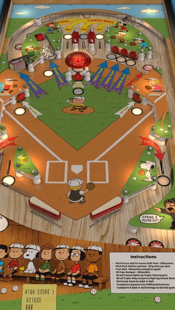 Charlie Brown Baseball virtual pinball table
