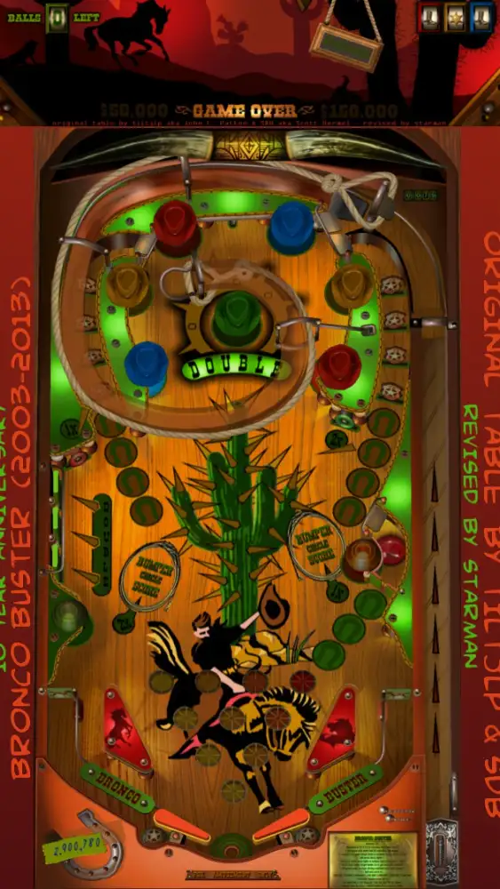 Bronco Buster virtual pinball table