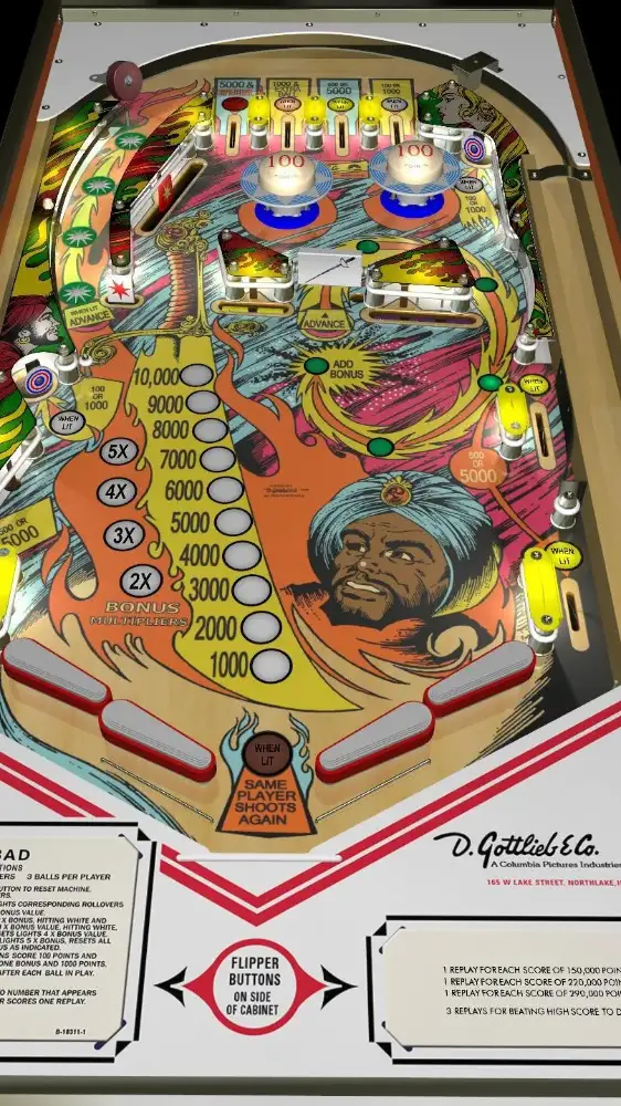 Sinbad virtual pinball table