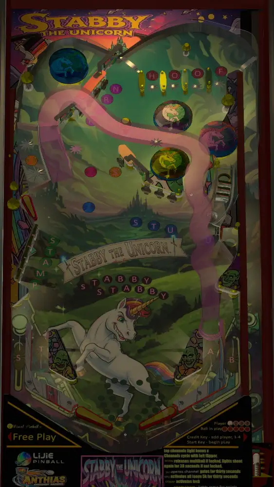 Stabby The Unicorn virtual pinball table