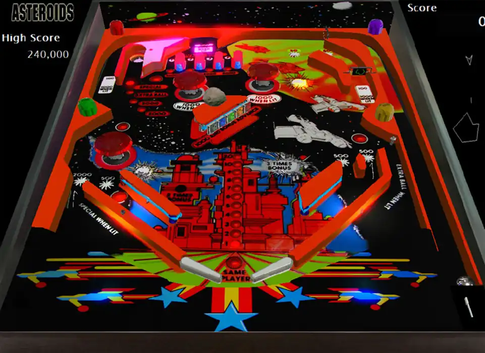 Asteroids virtual pinball table