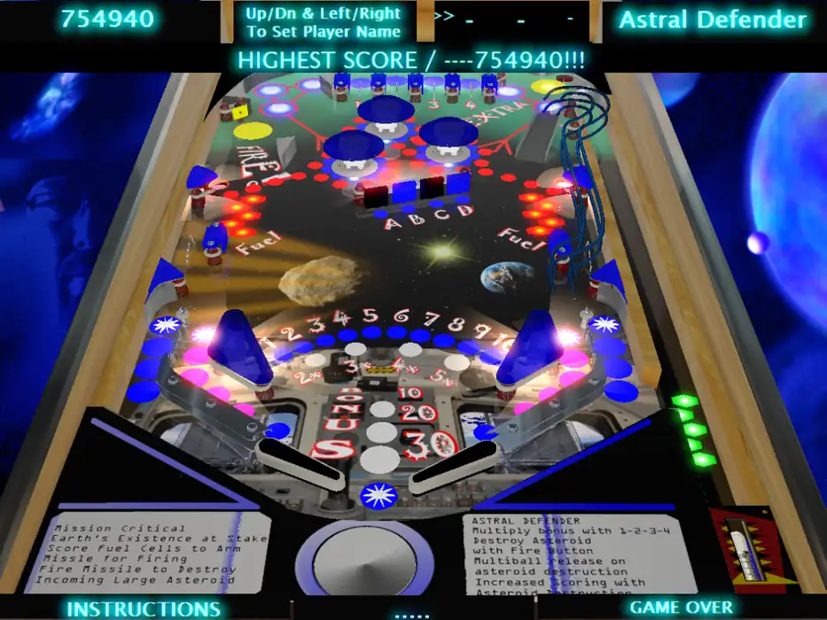 Astral Defender virtual pinball table